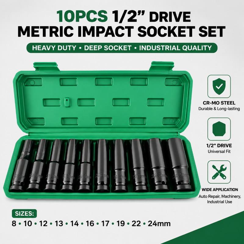 Pneumatic Impact Wrench - 1 Set 10 Parça 1/2